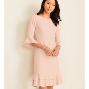 Ann Taylor | Blush Pink Doubleweave Flounce Flutter-Sleeve Dress 4 NWT